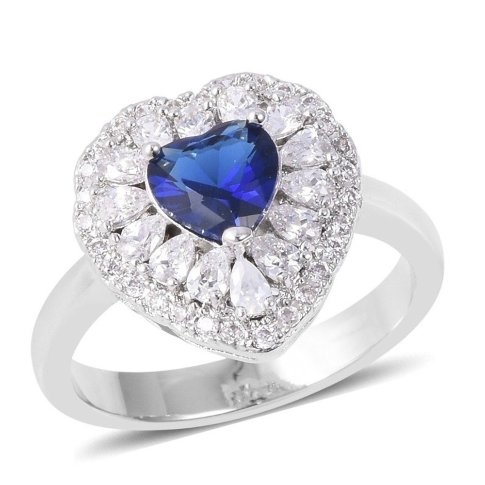 Simulated Blue Quartz, Simulate Diamond Heart Ring